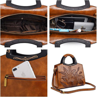 Damen Handtasche Blumenprägung Henkeltasche Umhängetasche