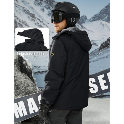Herren Winterjacke Warm Gefüttert Wasserdicht Skijacke Schwarz M