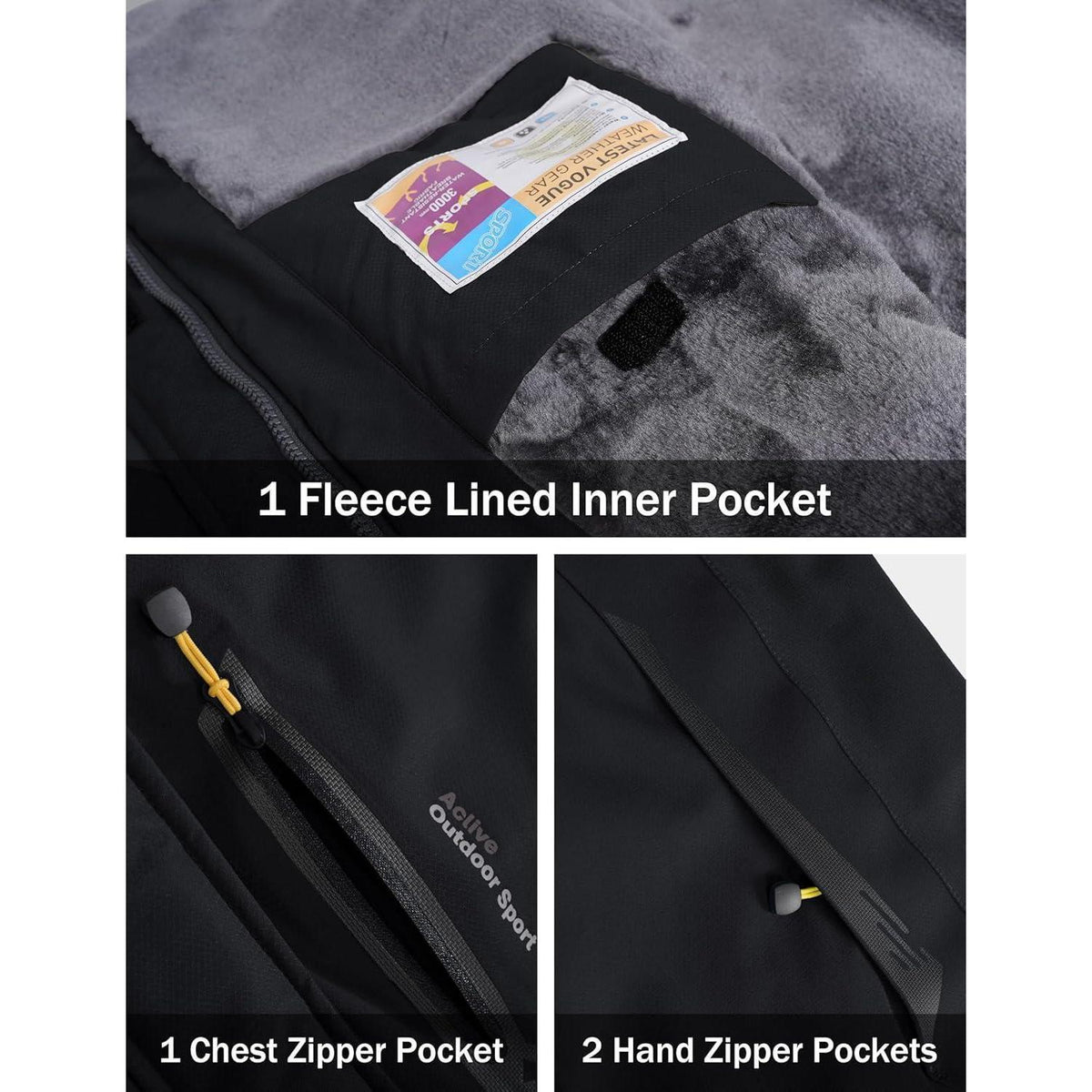 Herren Winterjacke Warm Gefüttert Wasserdicht Skijacke Schwarz S