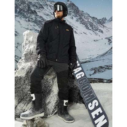 Herren Winterjacke Warm Gefüttert Wasserdicht Skijacke Schwarz S