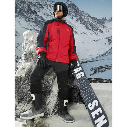 Herren Winterjacke Warm Gefüttert Wasserdicht Skijacke Rot