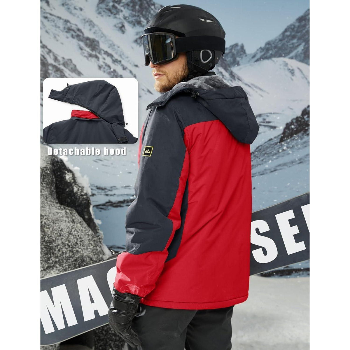 Herren Winterjacke Warm Gefüttert Wasserdicht Skijacke Rot