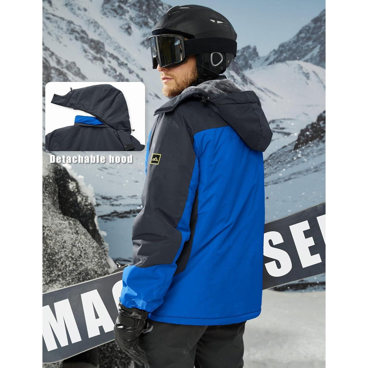 Warme Herren Winterjacke mit abnehmbarer Kapuze Blau XXL