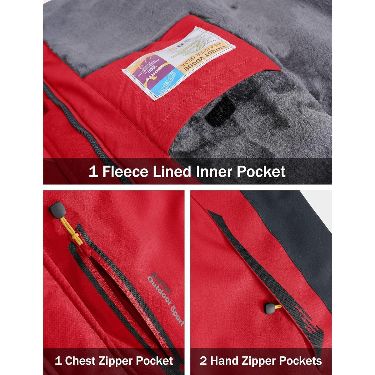 Warme Herren Winterjacke mit abnehmbarer Kapuze Rot XL