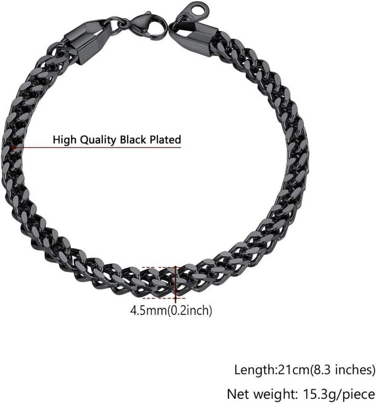 U7 Franco Kette Armband Edelstahl Schwarz 21cm 4,5mm