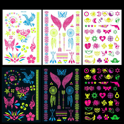 Neon temporäre Tattoos UV Schwarzlicht 7 Blätter groß für
