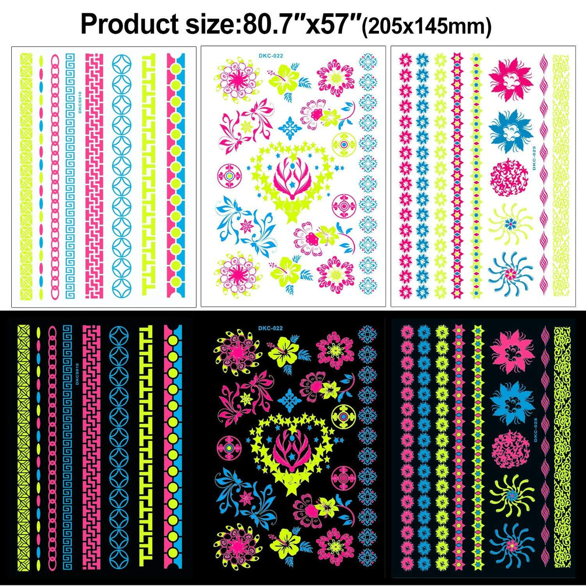 7 Neon Tattoos UV Schwarzlicht Body Face Painting Festivals