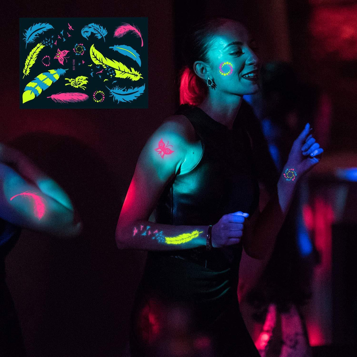 Konsait Neon Temporäre Tattoos UV Body & Face Painting für Schwarzlicht Party & Festivals