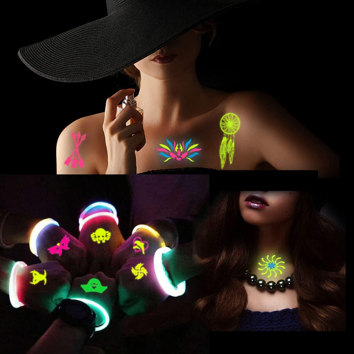Neon Tattoos UV Body Painting Schwarzlicht Party Accessoire
