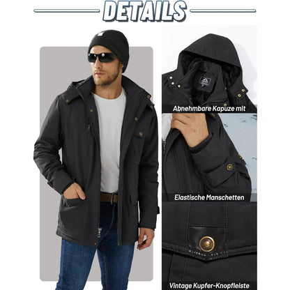 Herren Winterparka mit Kapuze & Cargo Taschen Schwarz