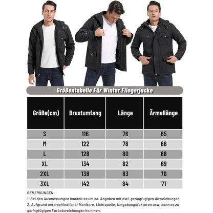 Herren Winterparka mit Kapuze & Cargo Taschen Schwarz