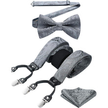 Herren Hosenträger Set Grau Paisley mit Fliege & Einstecktuch