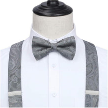 Herren Hosenträger Set Grau Paisley mit Fliege & Einstecktuch