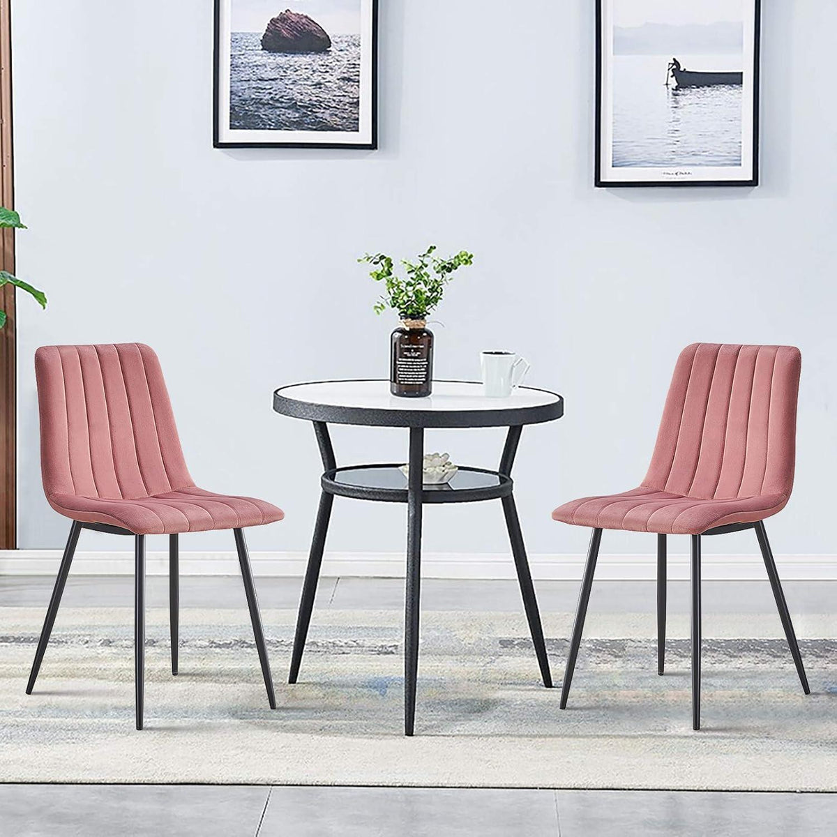 Samt Esszimmerstühle Set 2 - Rosa Küche Wohnzimmer Stühle