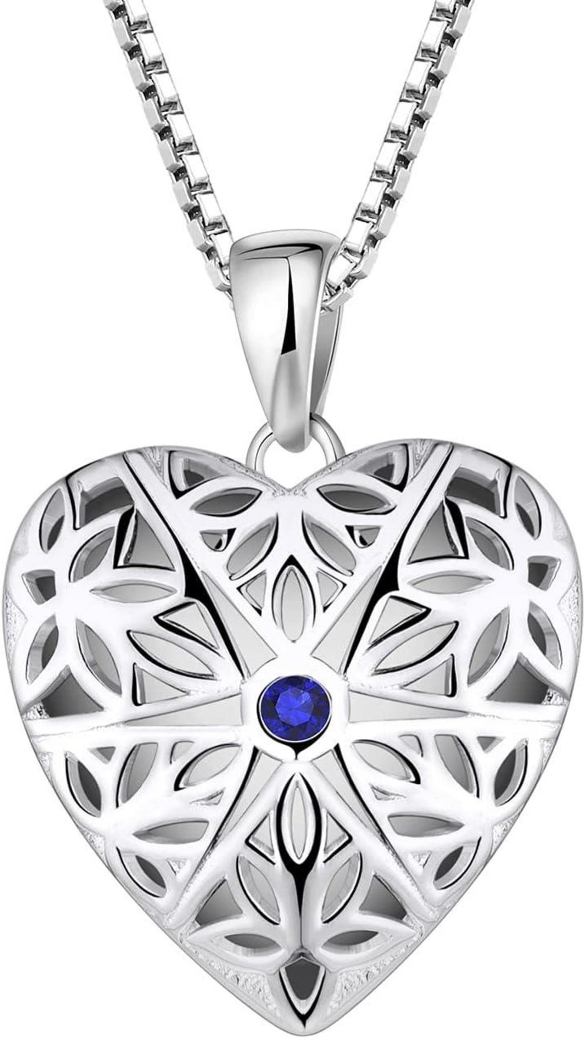 Foto Medaillon Kette Damen 925 Sterling Silber Herz Saphir