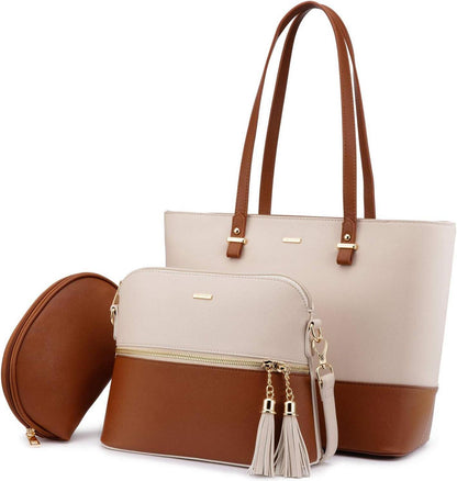 Damen Handtasche Shopper Schultertasche Set 3-teilig Groß Leder