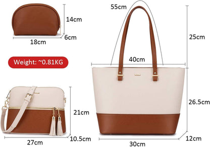 Große Damen Handtasche Set Leder Schultertasche Shopper