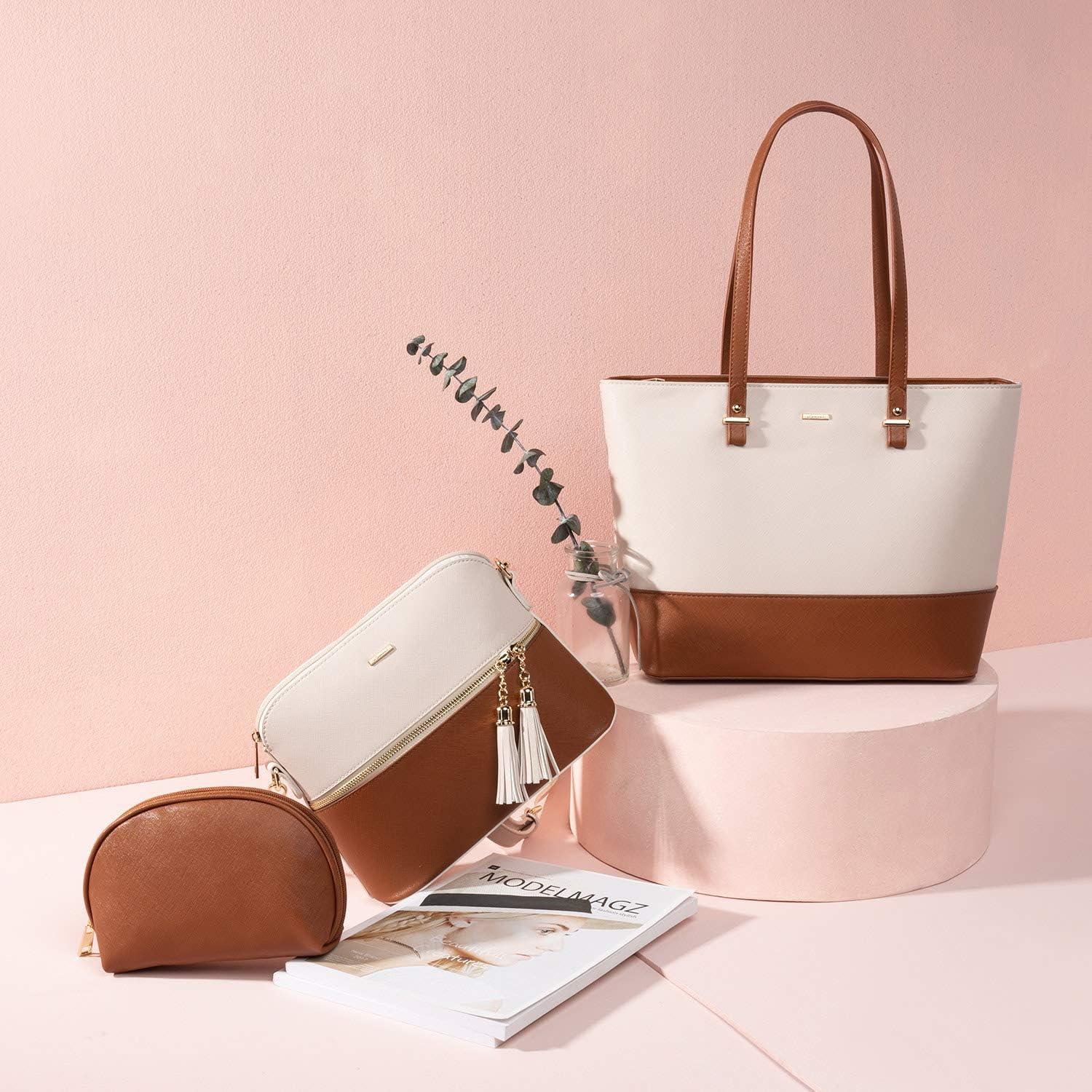 Damen Handtasche Set Shopper Schultertasche Groß Leder 3-teilig