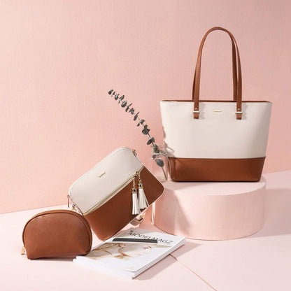 Damen Handtasche Set Shopper Schultertasche Groß Leder 3-teilig