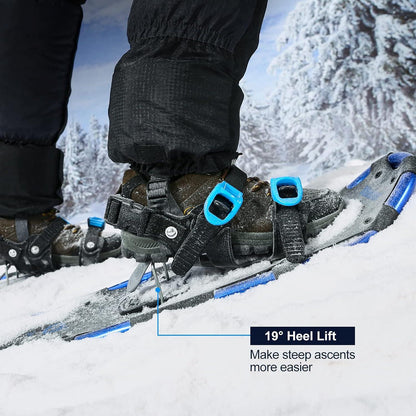 Schneeschuhe mit Steighilfe, Wanderstöcken, Gamaschen, Tragetasche