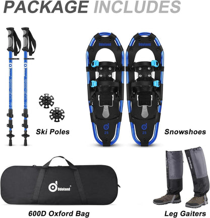 Odoland Schneeschuhe Allround 4 IN 1 für Damen Herren mit Trekkingstöcken und