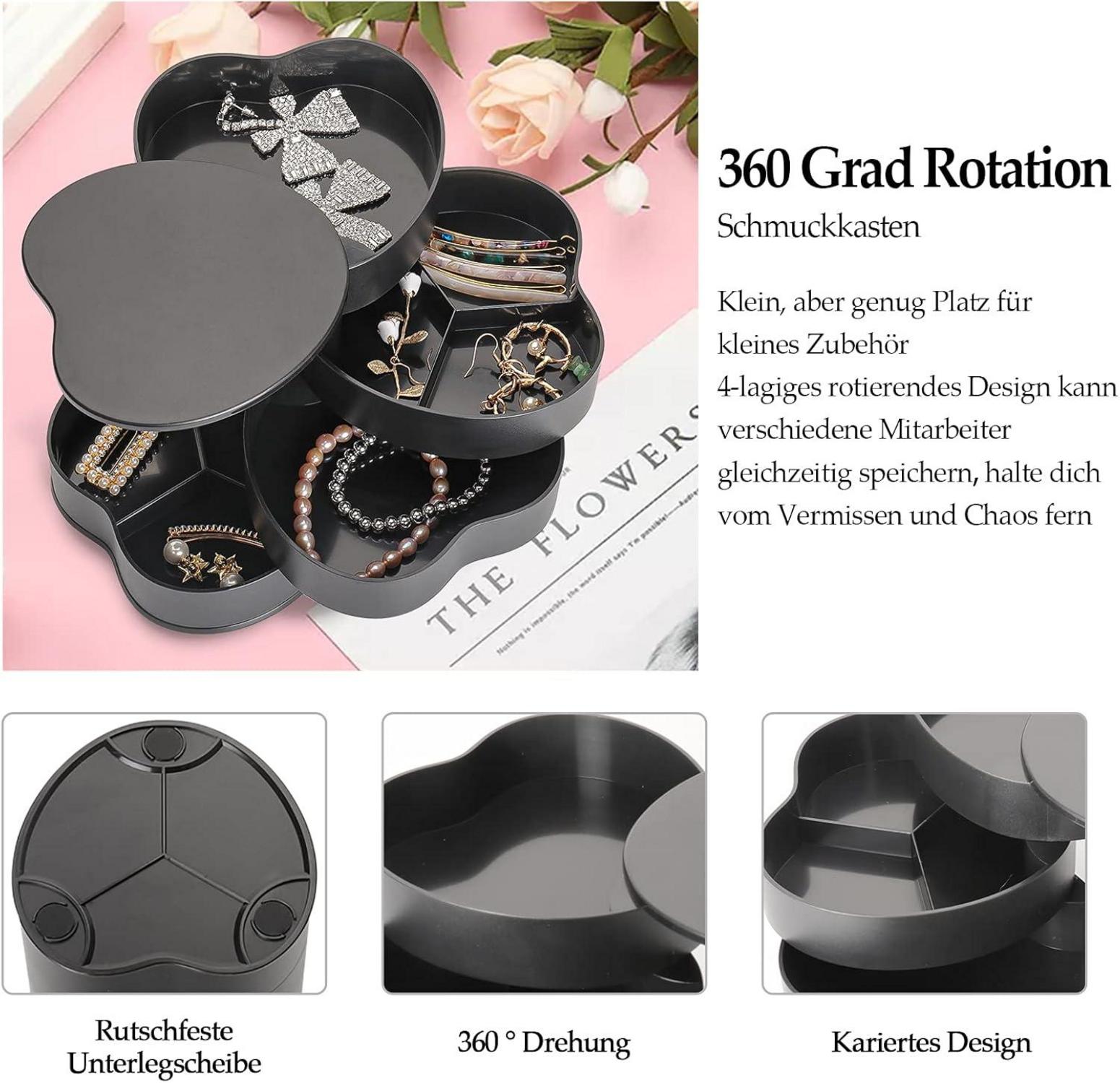 Schmuckkasten Mädchen Schmuckorganizer 4 Ebenen Schwarz 12x12cm