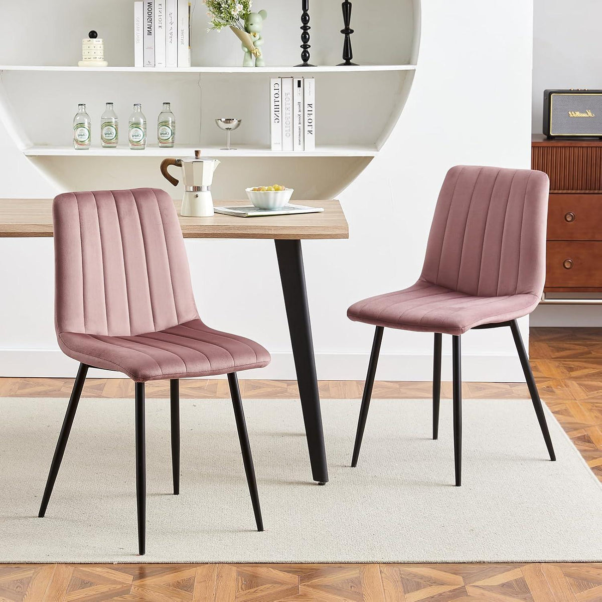 Samt Esszimmerstühle 2er Set – Rosa, Gepolstert & Stabil