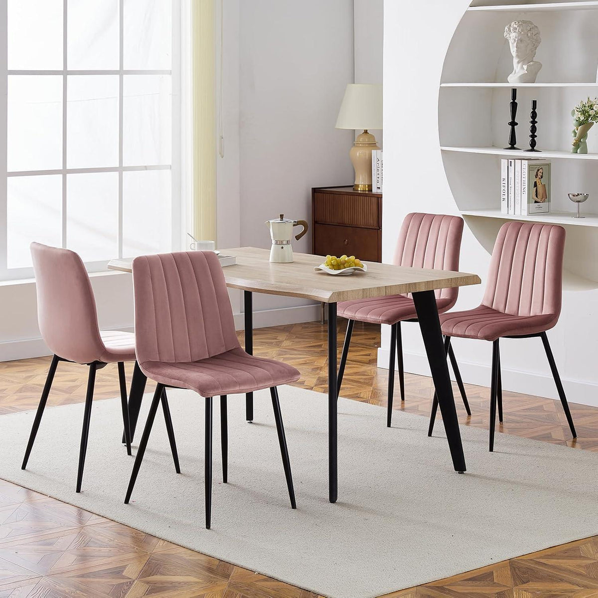 Samt Esszimmerstühle 2er Set – Rosa, Gepolstert & Stabil