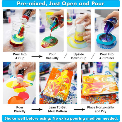 Shuttle Art Pouring Acrylfarben Set, 36 Farben, Leinwand