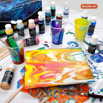 Shuttle Art Pouring Acrylfarben Set, 36 Farben, Leinwand
