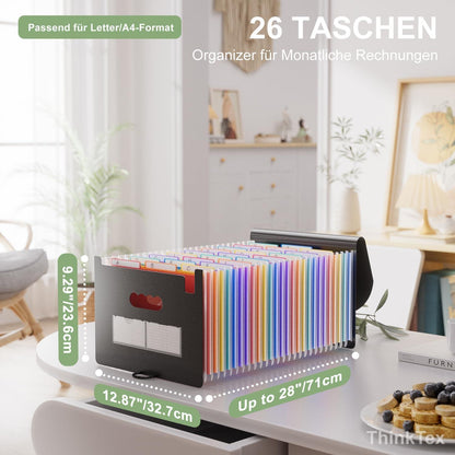 Dokumentenmappe A4 26 Fächer, erweiterbar, wasserdicht, mit A-Z-Etiketten