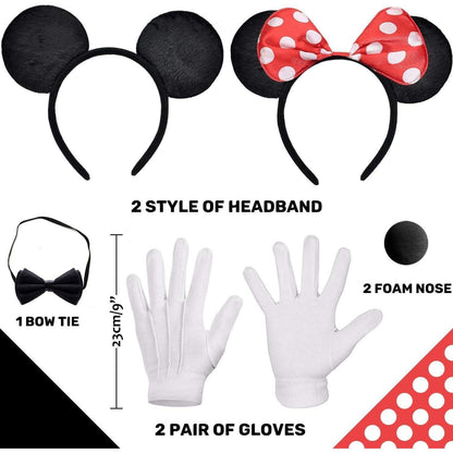 Maus Ohren Haarreifen mit Handschuhe und Nase Set