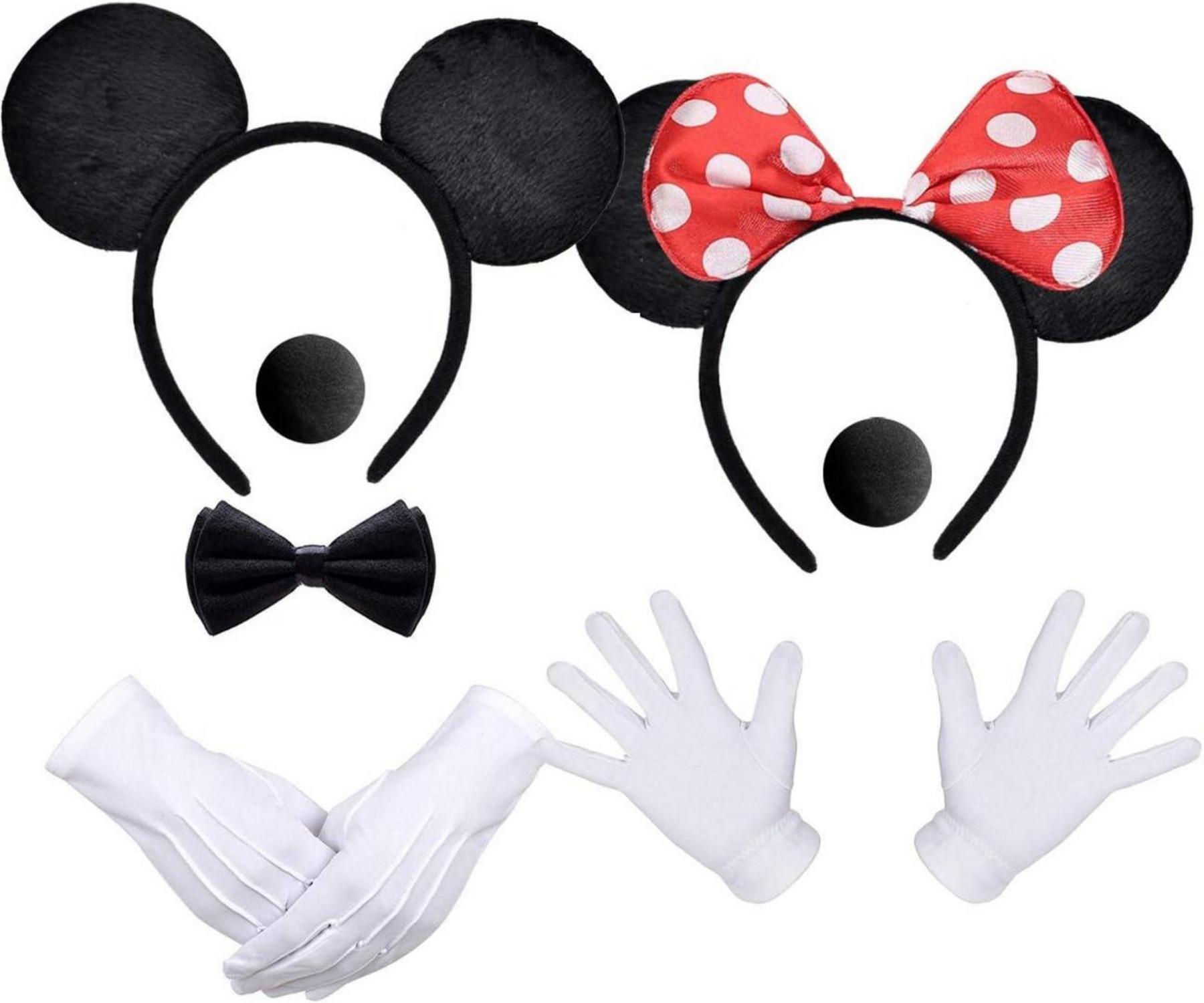 Maus Kostüm Accessoire Set mit Ohren, Nase, Handschuhe & Schleife