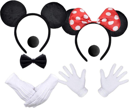 Maus Kostüm Accessoire Set mit Ohren, Nase, Handschuhe & Schleife