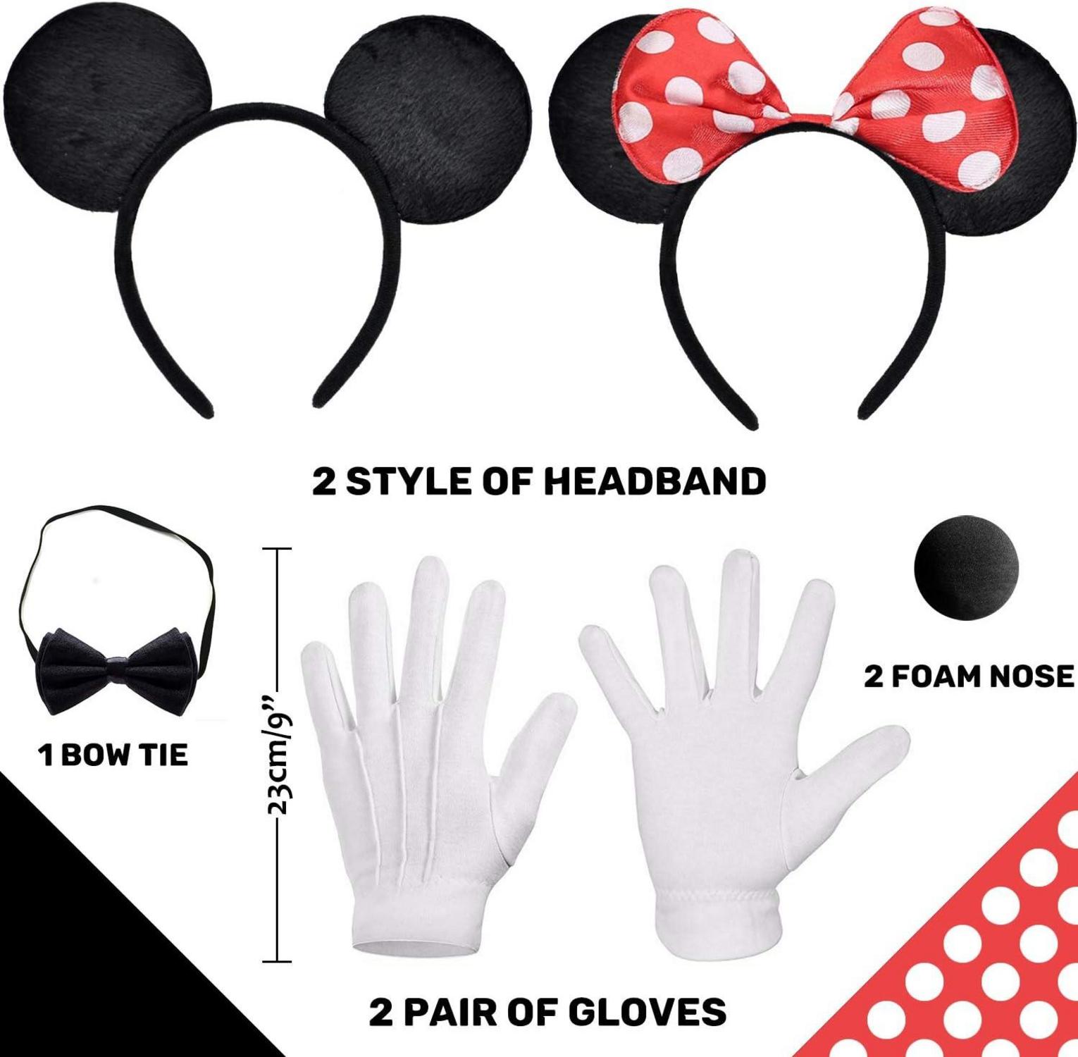 Maus Ohren Haarreifen mit Handschuhe und Nase Set