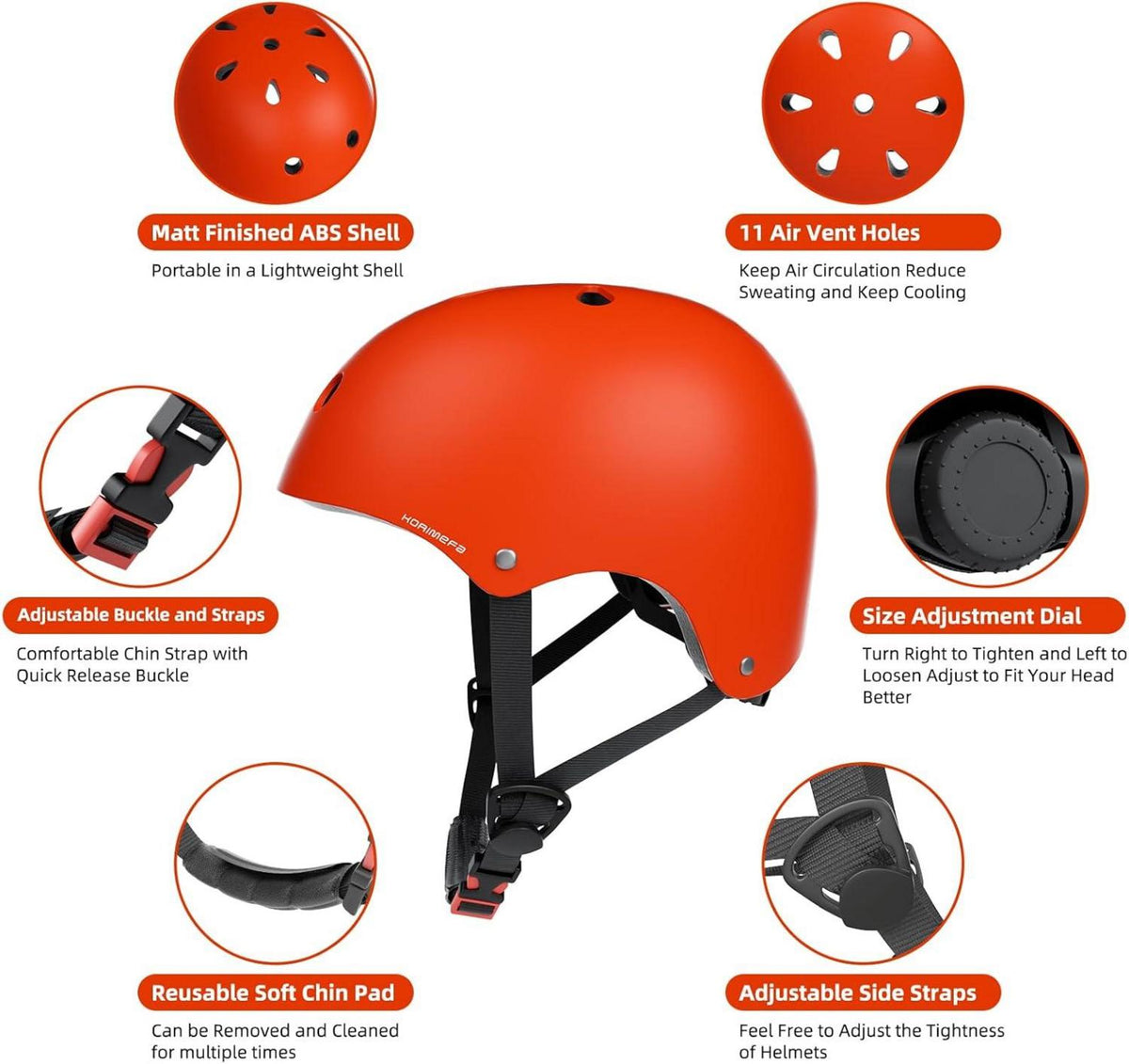 Kinder Fahrradhelm Skaterhelm Verstellbar für 3-13 Jahre Rot