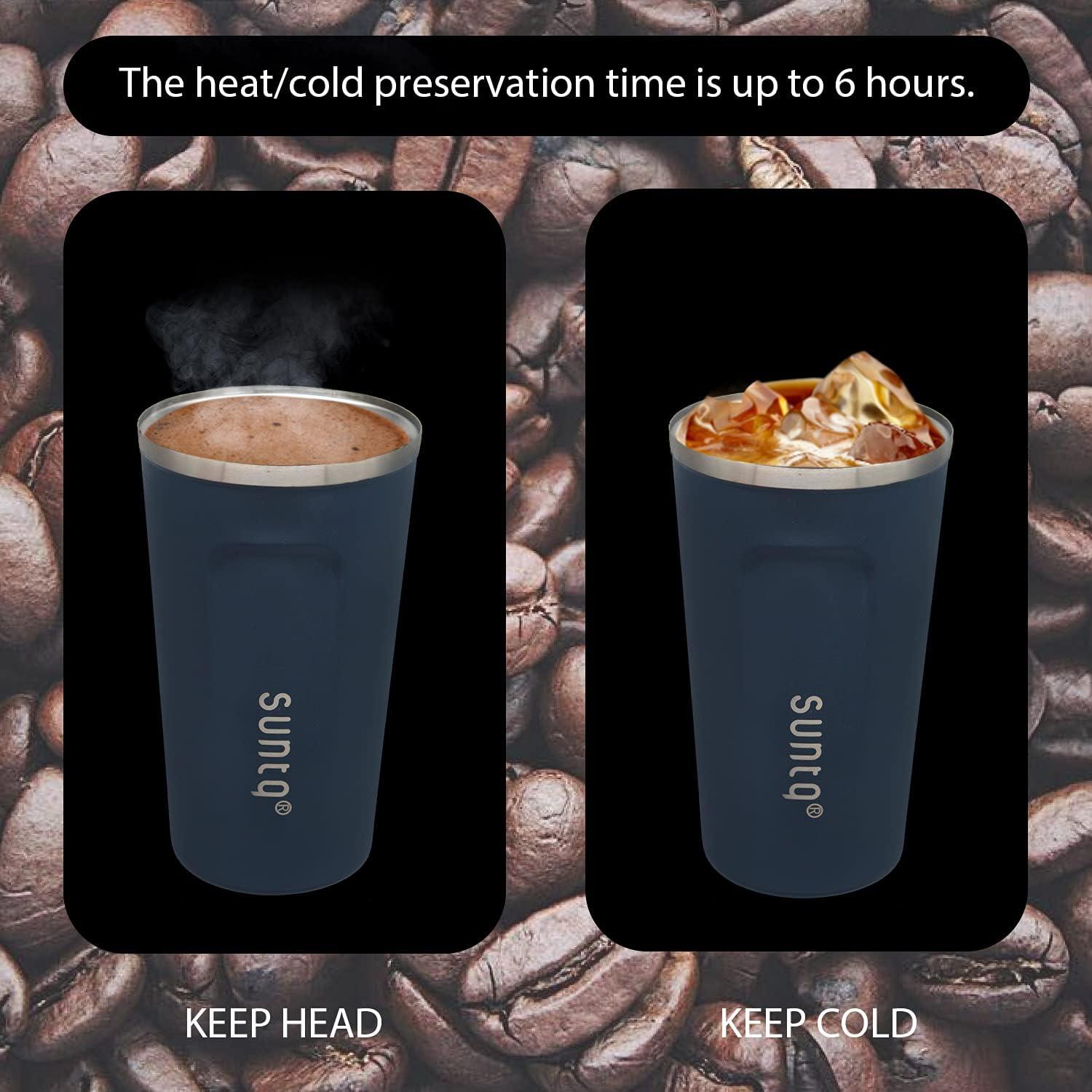 SUNTQ Kaffeebecher to go Edelstahl Thermobecher Doppelwand Isoliert Schwarzblau 510ml