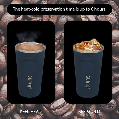 SUNTQ Kaffeebecher to go Edelstahl Thermobecher Doppelwand Isoliert Schwarzblau 510ml
