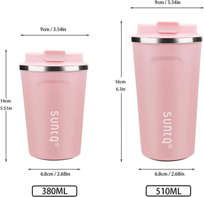 SUNTQ Edelstahl Kaffeebecher to go Doppelwand Isoliert Rosa