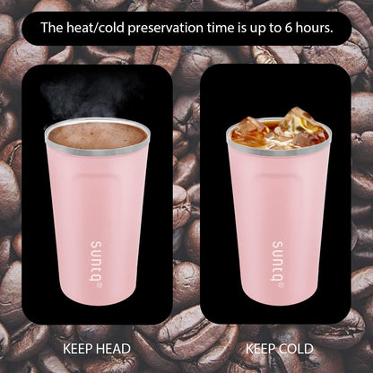 SUNTQ Edelstahl Thermobecher Rosa 380ml Isoliert Auslaufsicher Wiederverwendbar