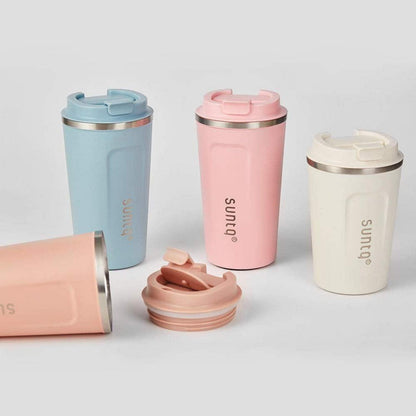 SUNTQ Edelstahl Thermobecher Rosa 380ml Isoliert Auslaufsicher Wiederverwendbar