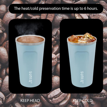 SUNTQ Edelstahl Kaffeebecher to go Thermobecher Doppelwand Isoliert 510ml Himmel Blau
