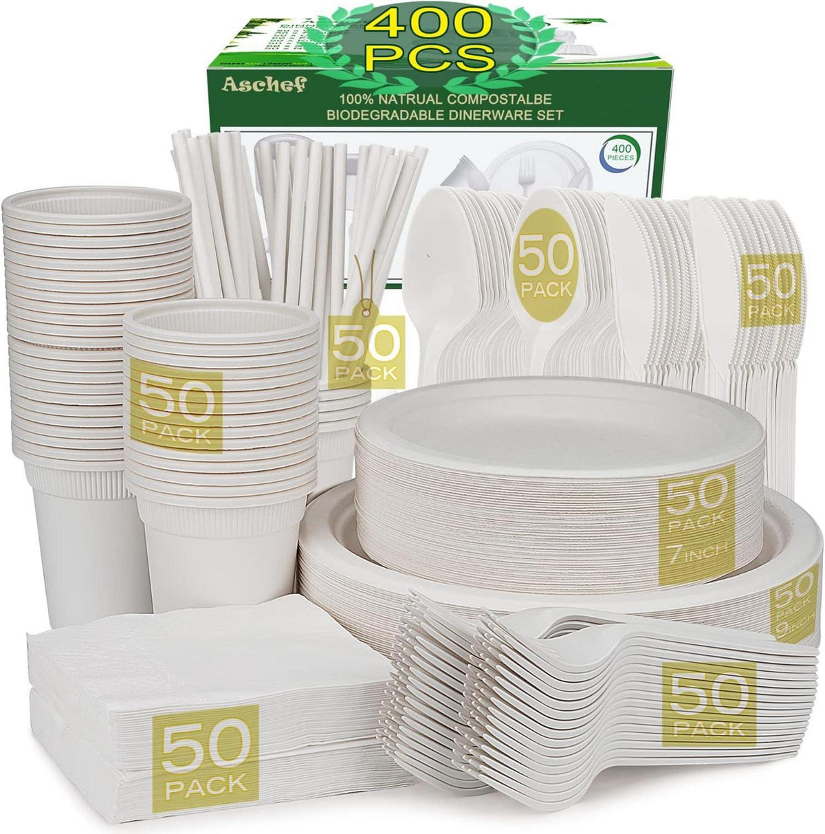 Umweltfreundliches Einweggeschirr Set für 50 Personen - 400-teilig