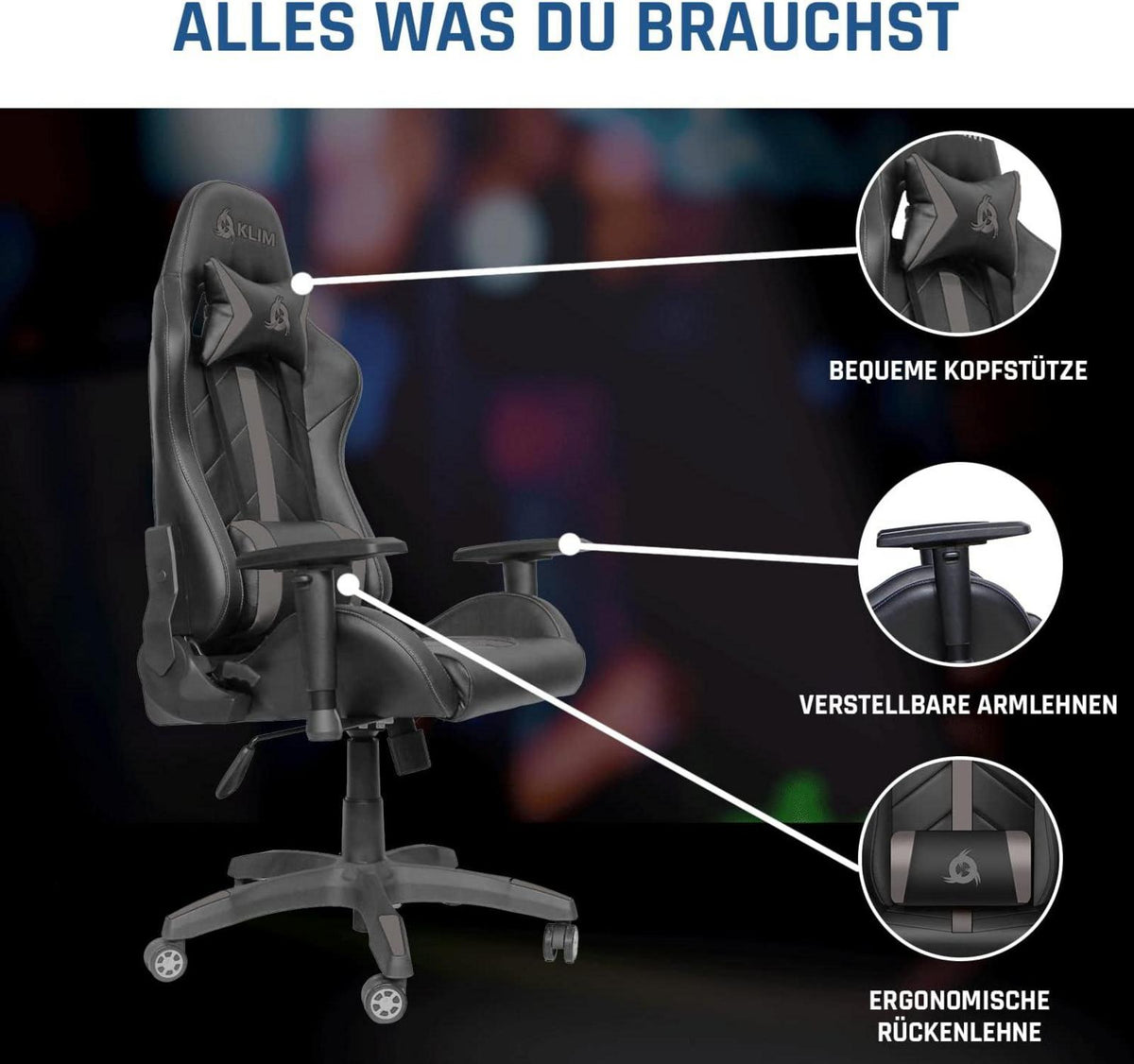 Gaming Chair NEU 2024 Rücken Kopfstütze Ergonomischer Computerstuhl