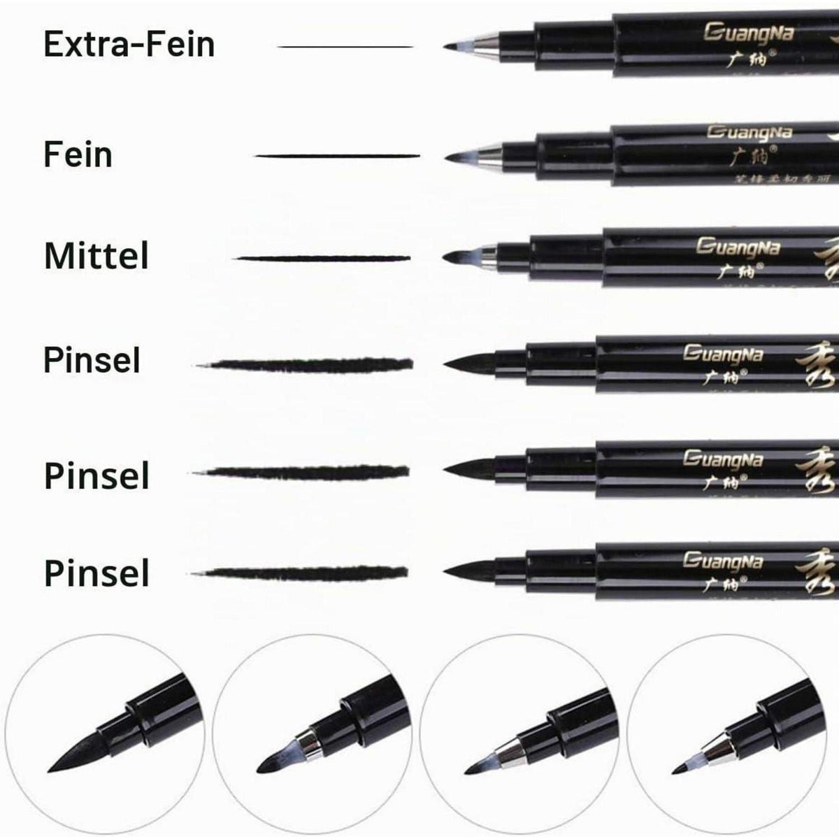 Kalligraphie Stift Set – 6 Schwarze Pinselstifte für Handlettering