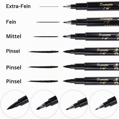 Kalligraphie Stift Set – 6 Schwarze Pinselstifte für Handlettering