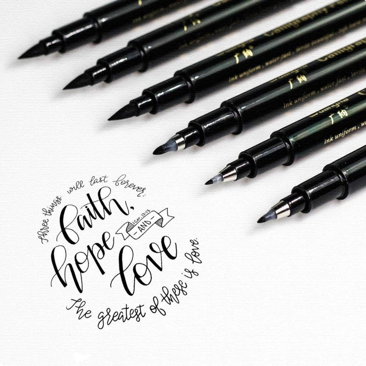 Kalligraphie Stift Set – 6 Schwarze Pinselstifte für Handlettering