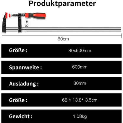 4er Set Schraubzwingen Holzbearbeitung 80 x 600mm F-Klemmen
