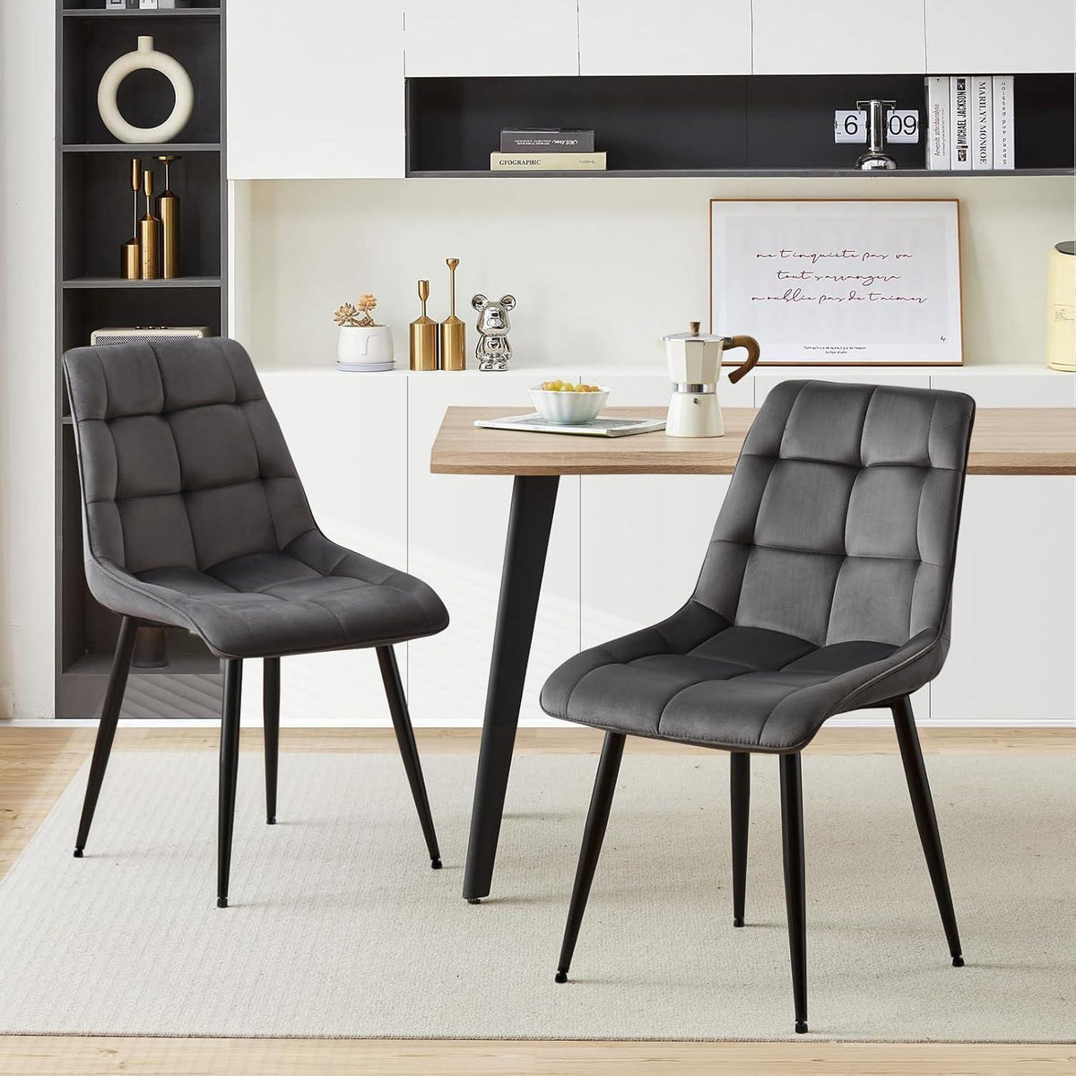 Samt Esszimmerstühle 2er Set – Dunkelgrau, Modern & Bequem