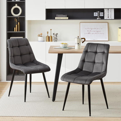 Samt Esszimmerstühle 2er Set – Dunkelgrau, Modern & Bequem